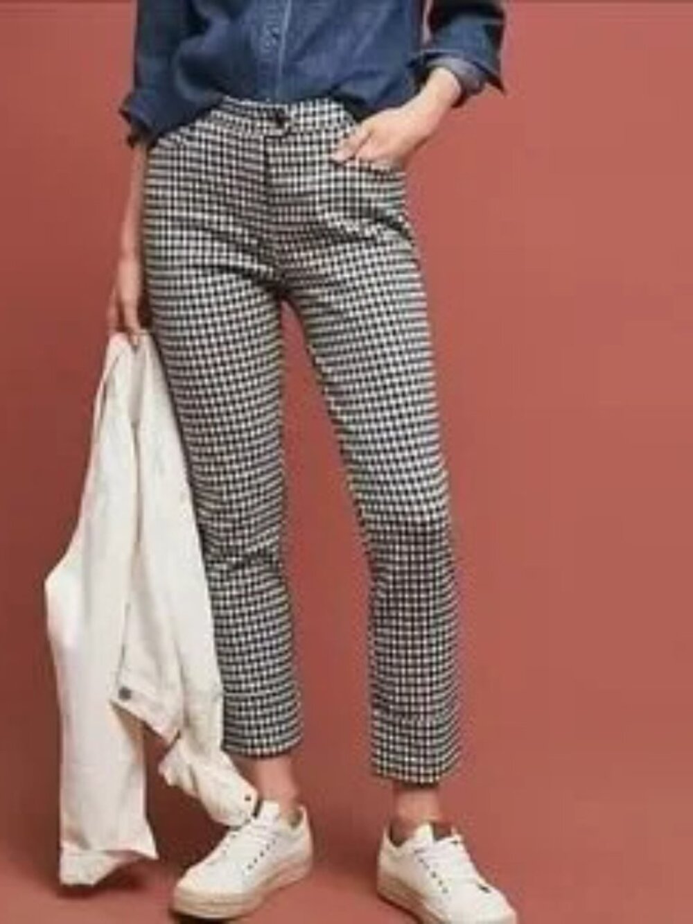 Anthropologie The Essential Crop Flare Gingham Pant Waist 14.5-15.5